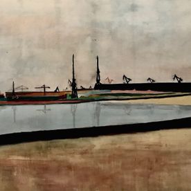 Grúas en Gijón, óleo/lienzo, (200x300)