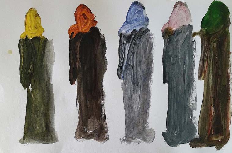 1- Five women, Pigments / paper