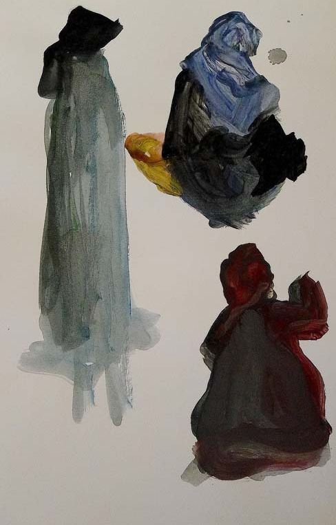 5- Three girls. Pigments / paper